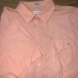 Calvin Klein Button Down Short Sleeve Shirt Orange Size XL Logo Casual Dress